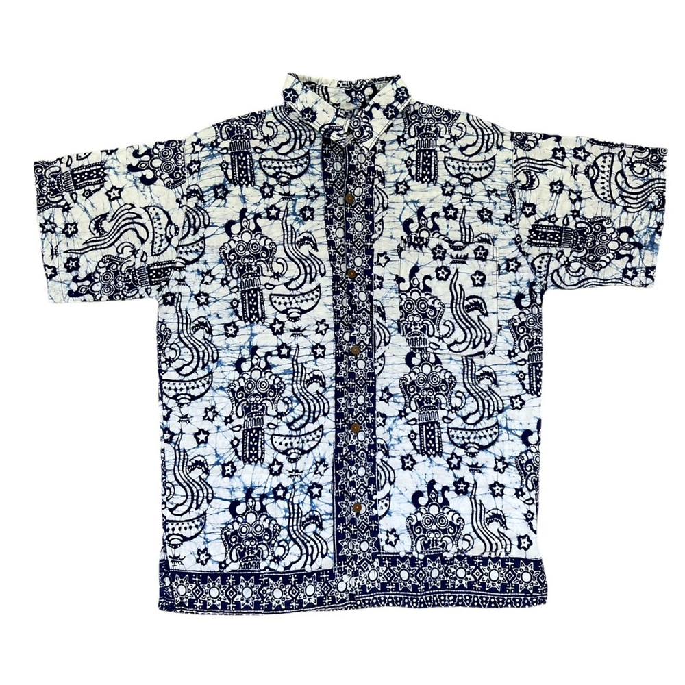 Tie Dye Style Button Up Shirt, Large_Men
